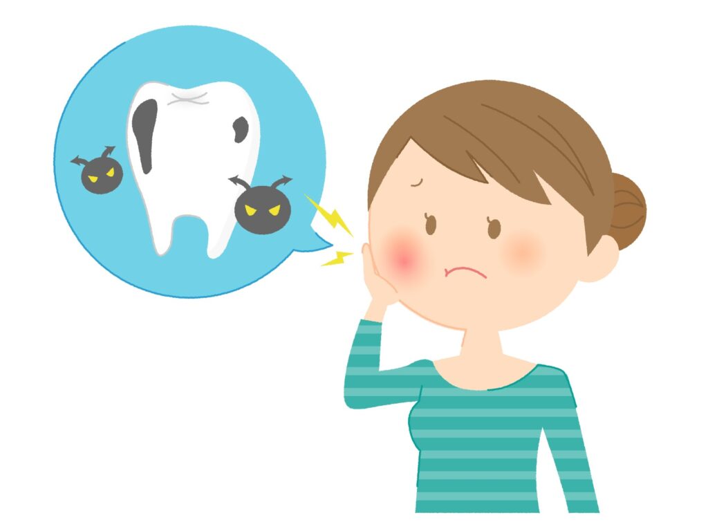 虫歯ができて困っている女性のイラスト