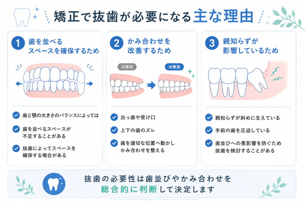 矯正で抜歯が必要になるケースを解説した図解