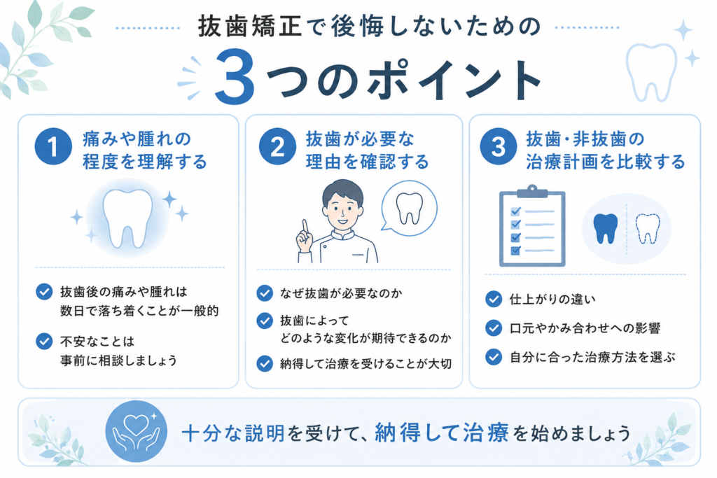 抜歯矯正で事前に知っておくべきポイントを解説する図解