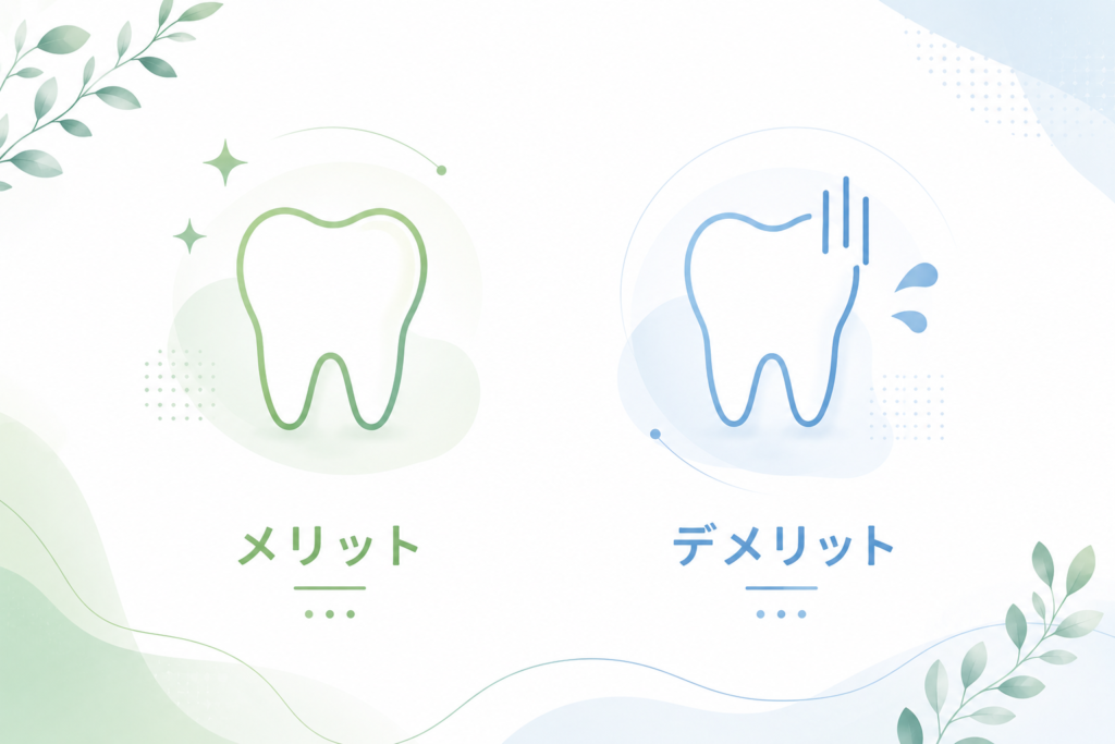 歯のアイコンとメリットデメリットの文字
