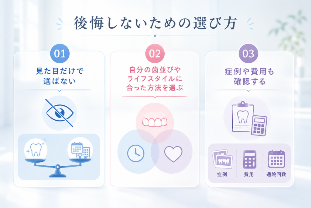 後悔しない矯正装置の選び方の図解