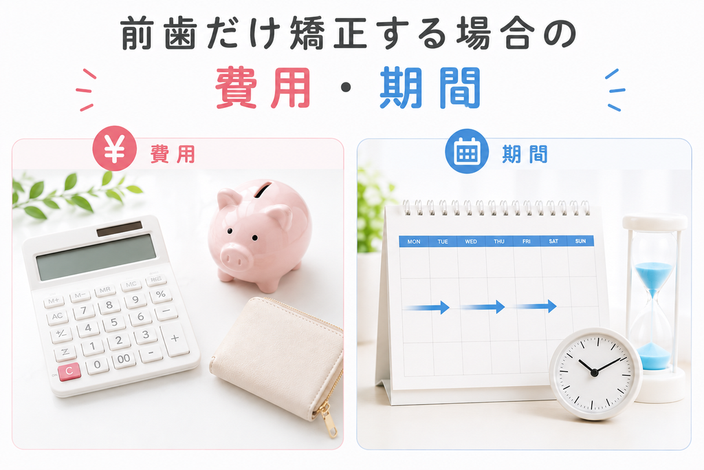 前歯だけ矯正する場合の費用・期間を示す図